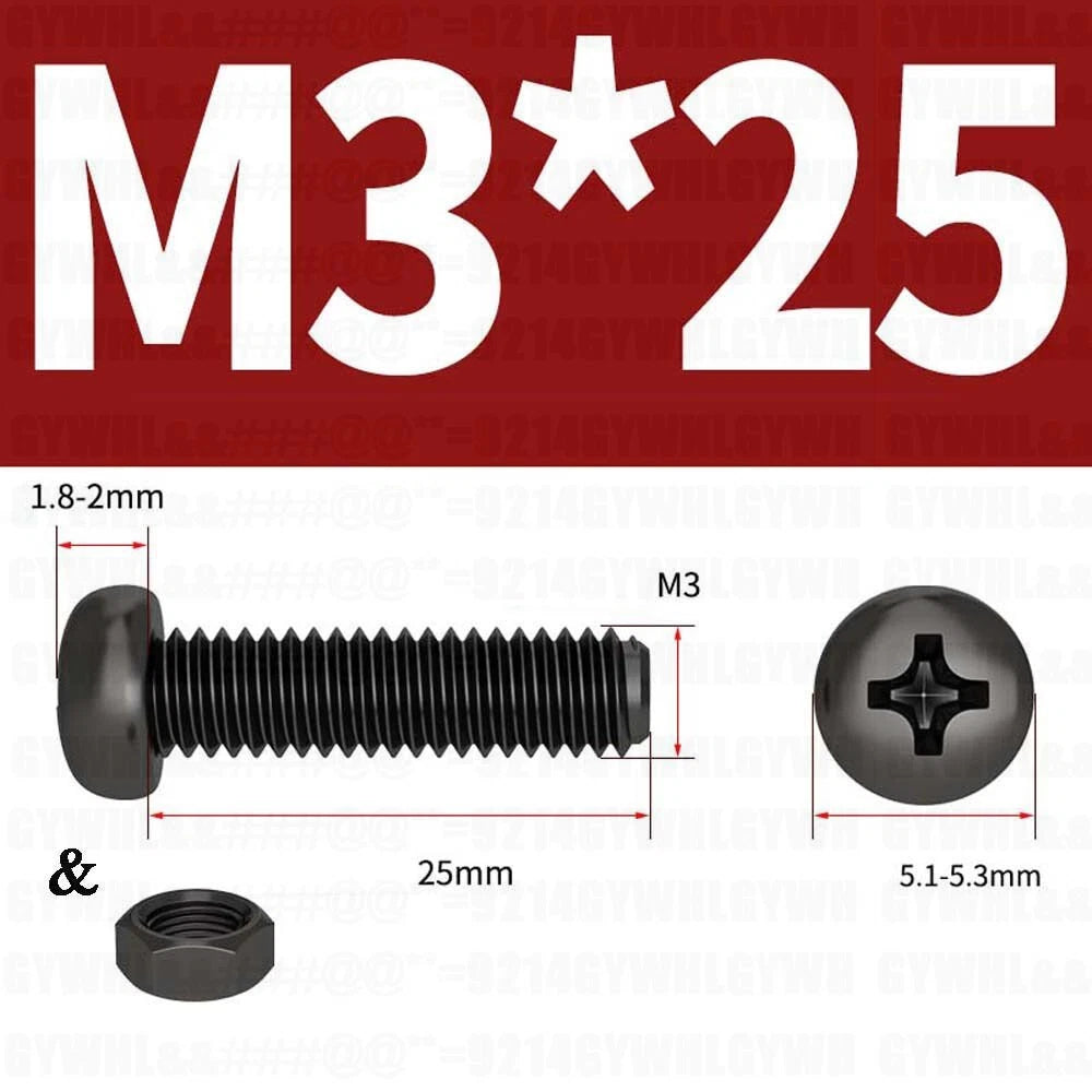Black Pan Head Phillips Machine Screws + Hex Nuts Set – A2 Stainless Steel, M2 to M10
