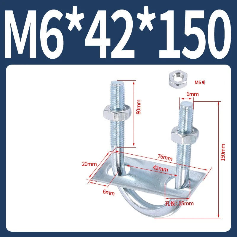 Round U-Bolts Sets Steel 16mm-219mm Inner Width M6 M8 M0 M12 with Nut, Plate
