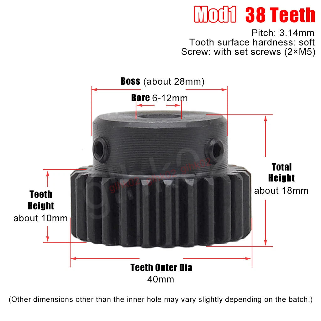 Mod1 Steel Pinion Gear Spur Gears 10-39 Teeth 4-20mm Bore With Screw Hardened