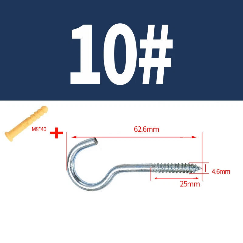 Zinc Screw Eyes & Hooks — Metric Wood Thread, 16–105mm, Hook & Eye with Optional Wall Plug