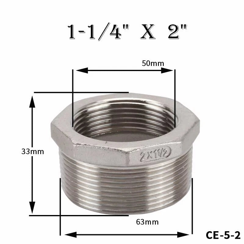 304 Stainless Steel Reducing Bush Adaptor | Male to Female NPT Pipe Fitting
