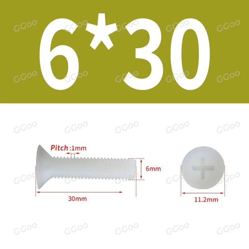 White Nylon Phillips Flat Head Machine Screws DIN 965 — M2.5 M3 M4 M5 M6 M8