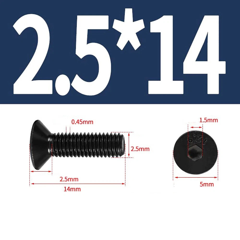 M1.6–M3 Countersunk Socket Head Screws – 12.9 Grade Carbon Steel, Flat Head, Fully Threaded (3–50mm Overall Length)