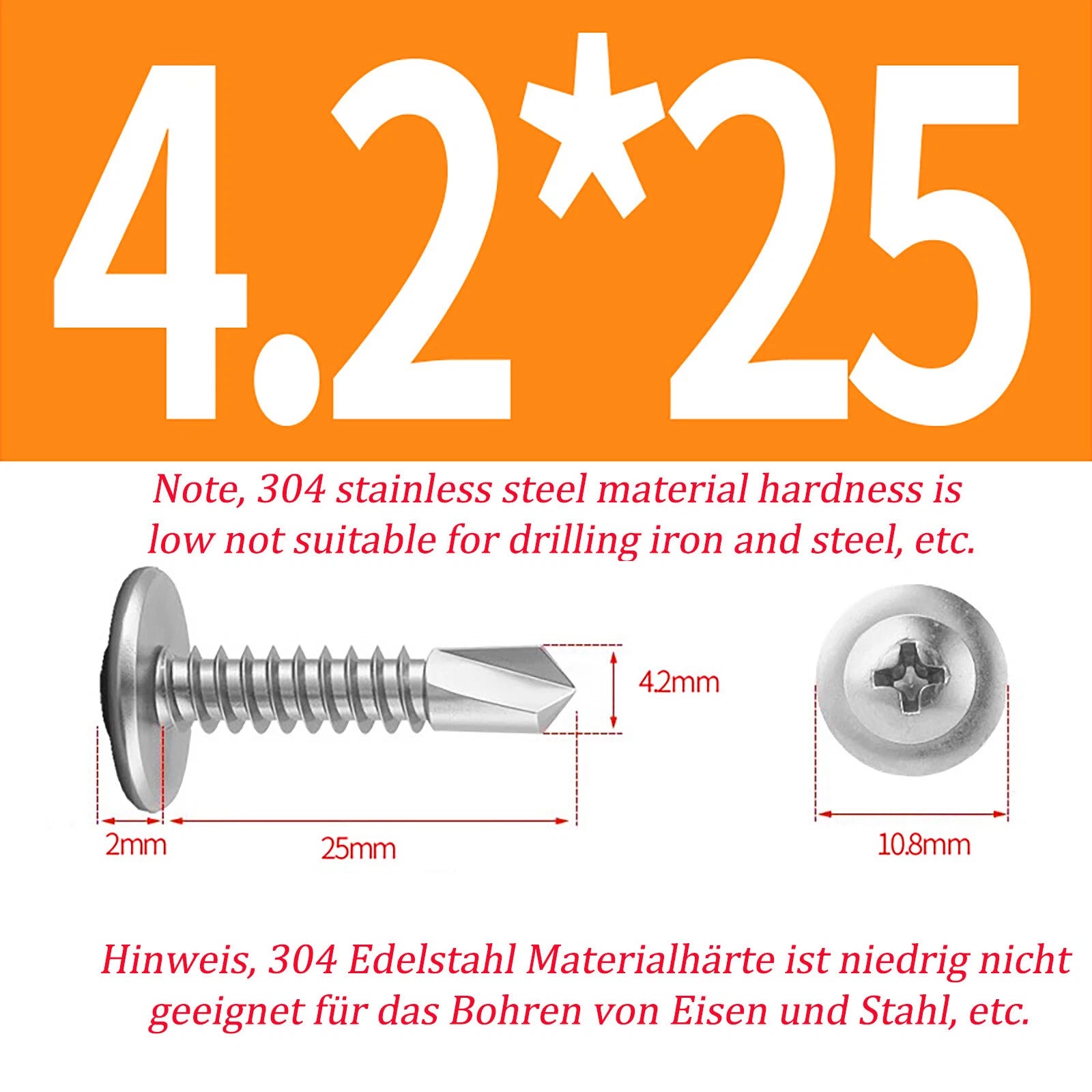 Self Drilling Wafer Head Screws – 304/410 Stainless & Galvanized Steel, M4.2 M4.8