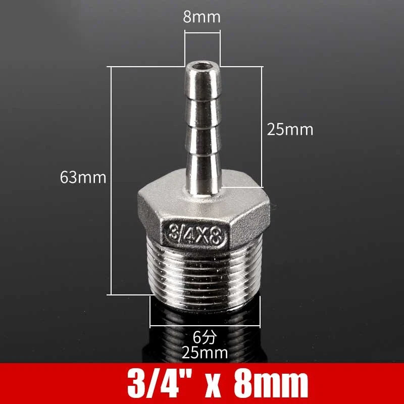 Stainless Steel BSP Male Thread x Barb Hose Tail Connector | 1/8" to 4"