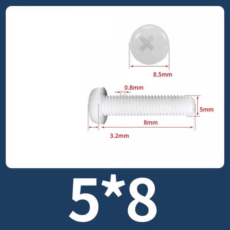 White Nylon Phillips Pan Head Machine Screws – M2 to M8, Non‑Conductive & Corrosion‑Free (PA66)