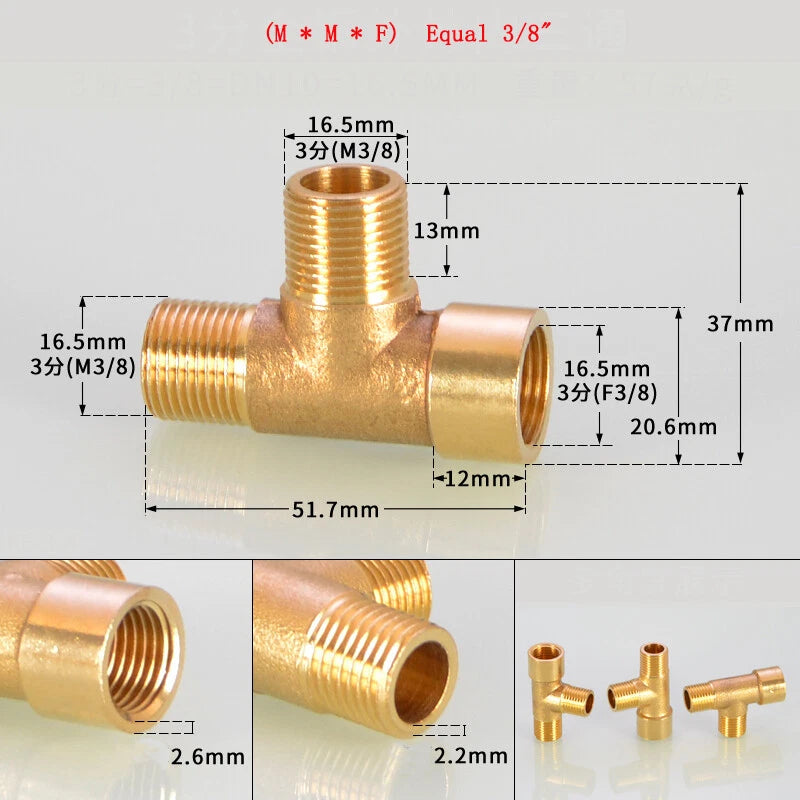 Brass Tee Pipe Fittings – NPT Thread, 1/8" to 2", M/F Configurations