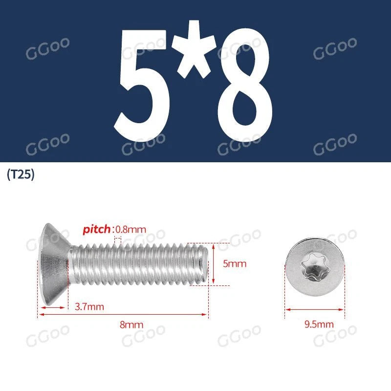 A2 Stainless Steel Torx Countersunk Flat Head Machine Screws M2 M2.5 M3 M4 M5 M6 M8 DIN 965 — 4mm to 60mm