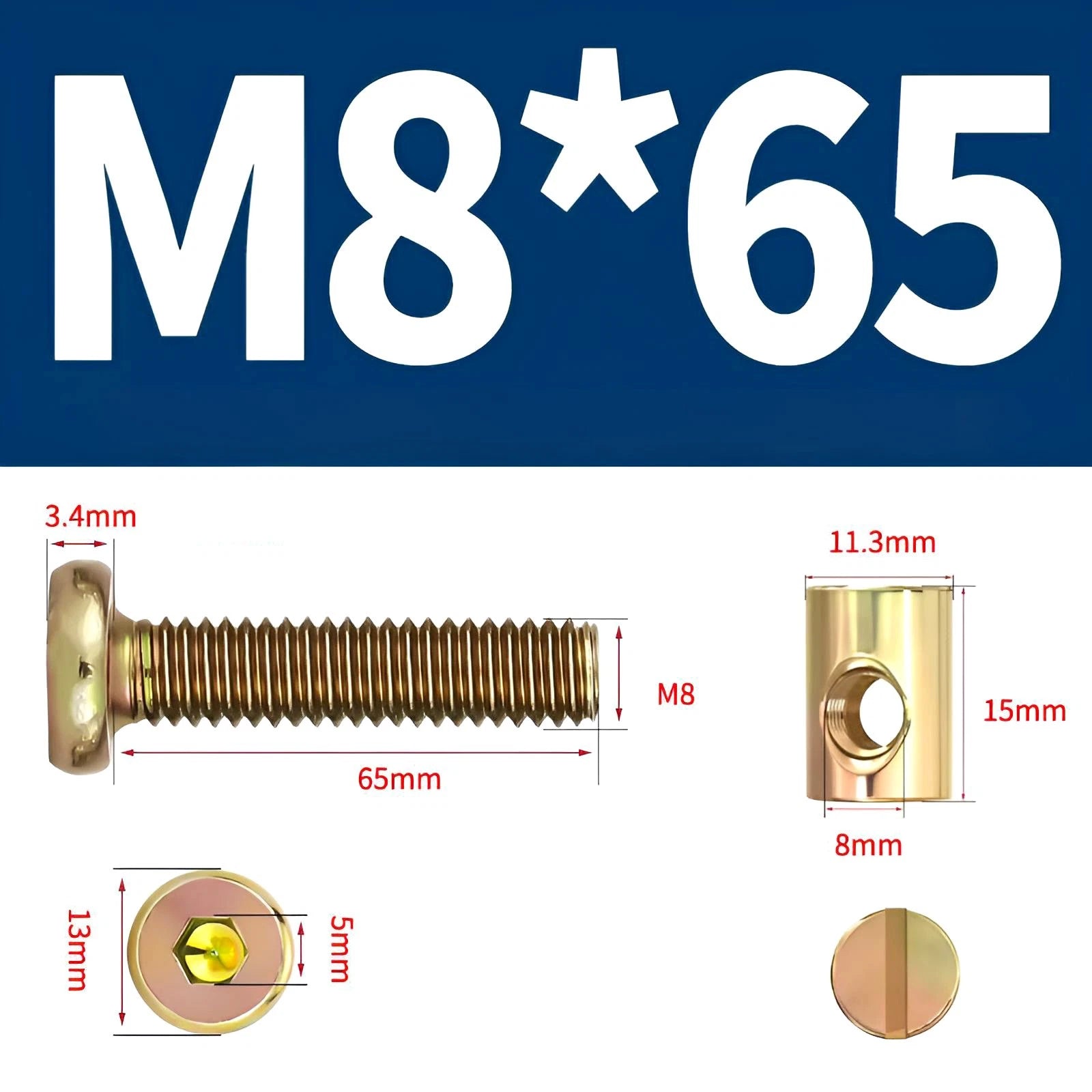 M6 M8 Galvanised Furniture Connecting Bolts with Barrel Nuts | Slotted & Phillips | 8mm–120mm