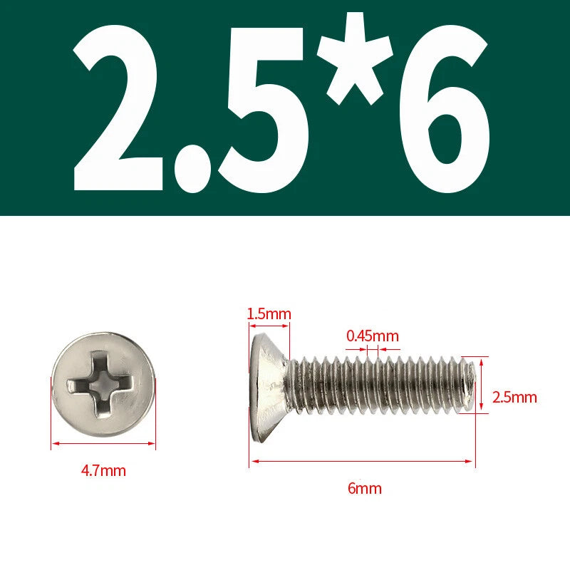 Phillips Machine Screws Countersunk Nickel Plated Steel DIN 965 Flat Head M1~M6