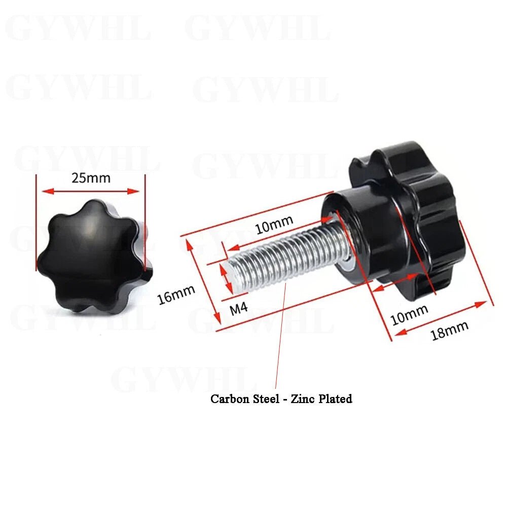 Stainless Thumb Screws Hand Knob Grip Bolts Black Plastic Hexalobular Star Head - HomeDIYer