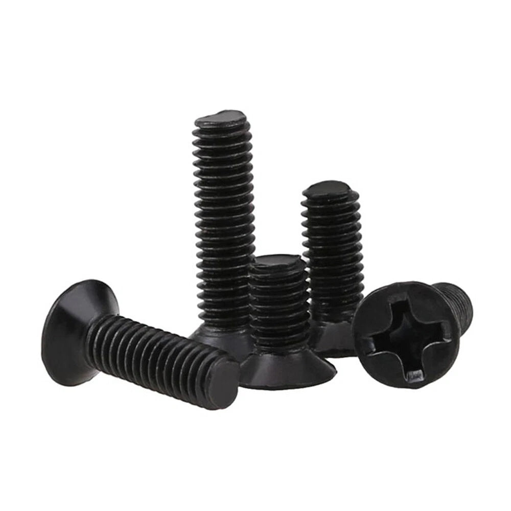 M2 M2.5 M3 M5 Black Phillips Countersunk Machine Screws – Carbon Steel, Fully Threaded