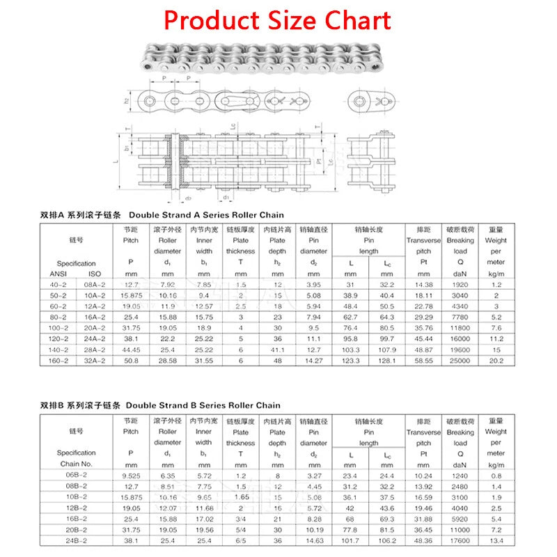 Duplex Row Roller Chains Full/Half Master Connecting Links 06B 08B 10A 12A - 32A