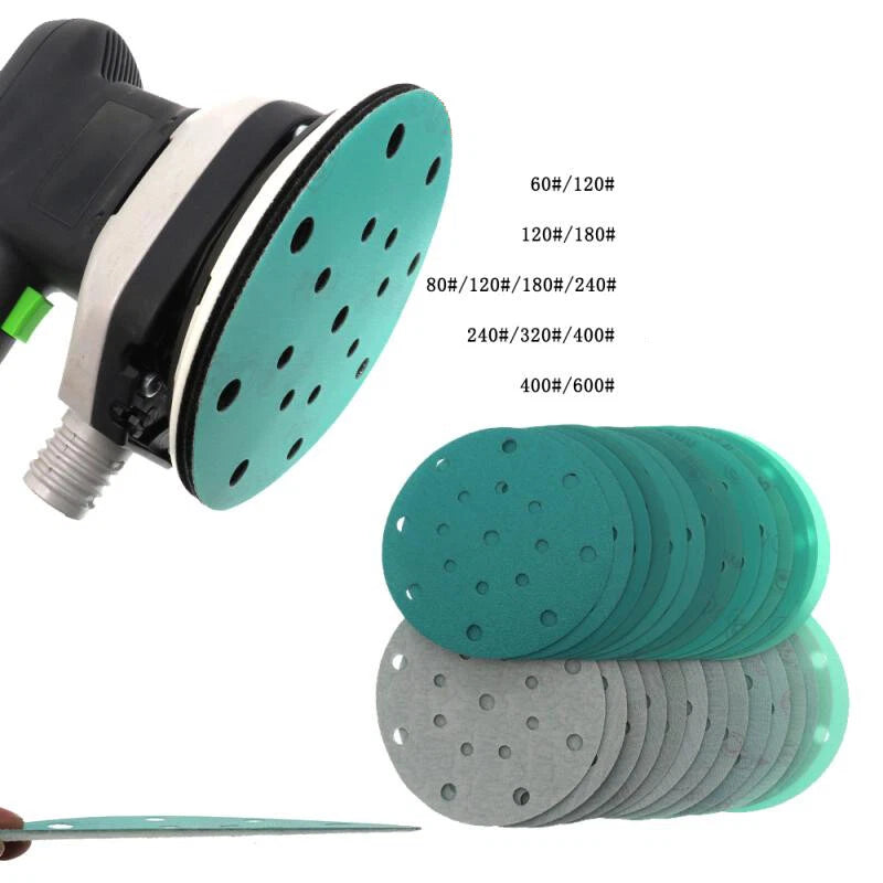 6" 150mm 17 Hole Polyester Film Green Sandpaper Wet Dry Sanding Discs P60-P2000