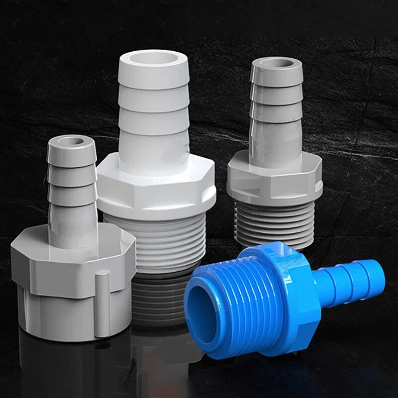 Barb PVC Pipe Straight Connector Fittings 1 2" 3 4" Threaded To Hose OD 8~16mm