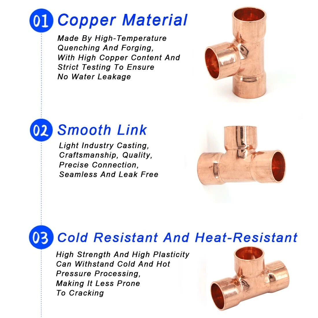 Copper End Feed Reducing Tee Fitting | 6.35mm–108mm | Welded Joint Plumbing