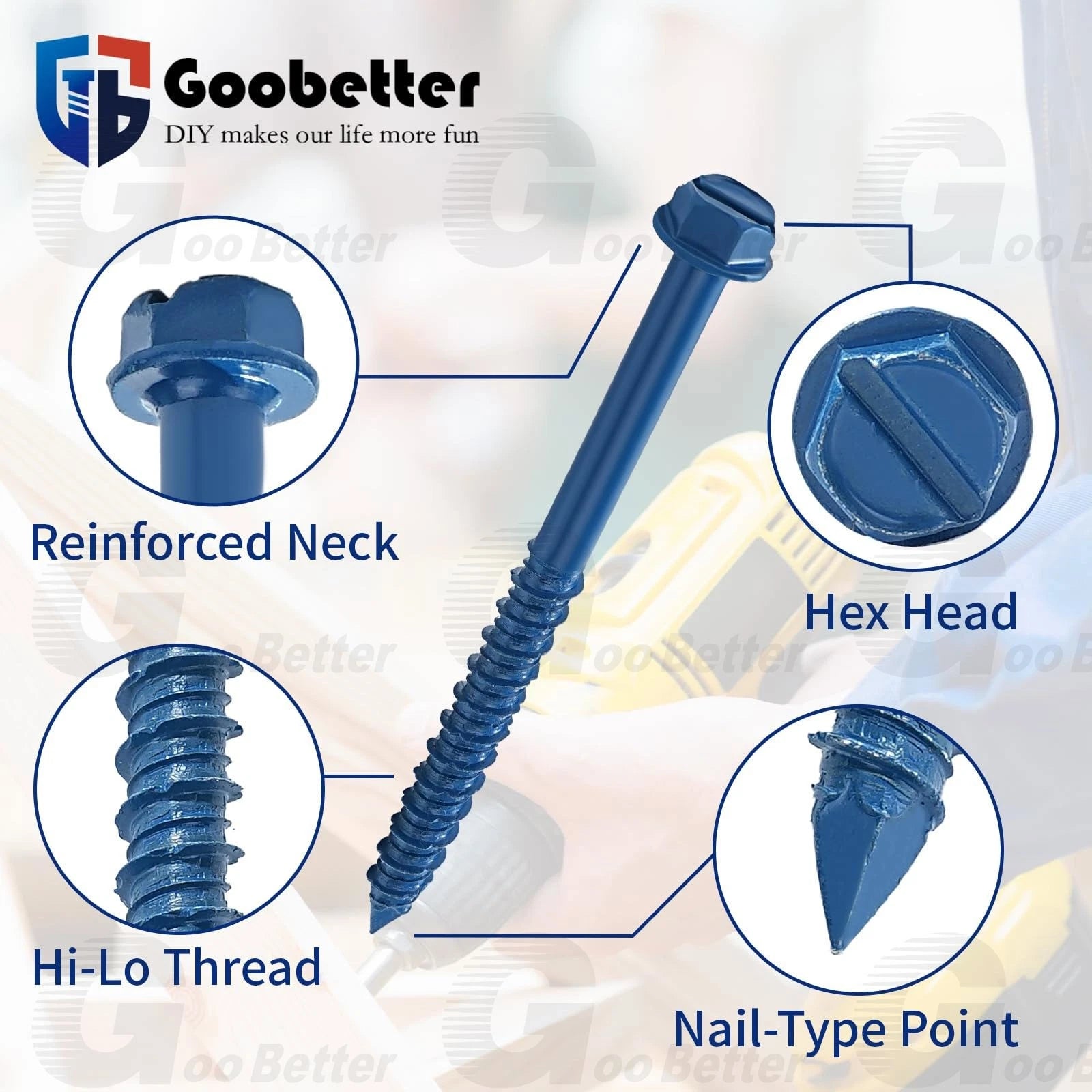 200pcs Concrete Screws Masonry Brick Tapscrews Hex Multi Drive Head Blue Tapcon