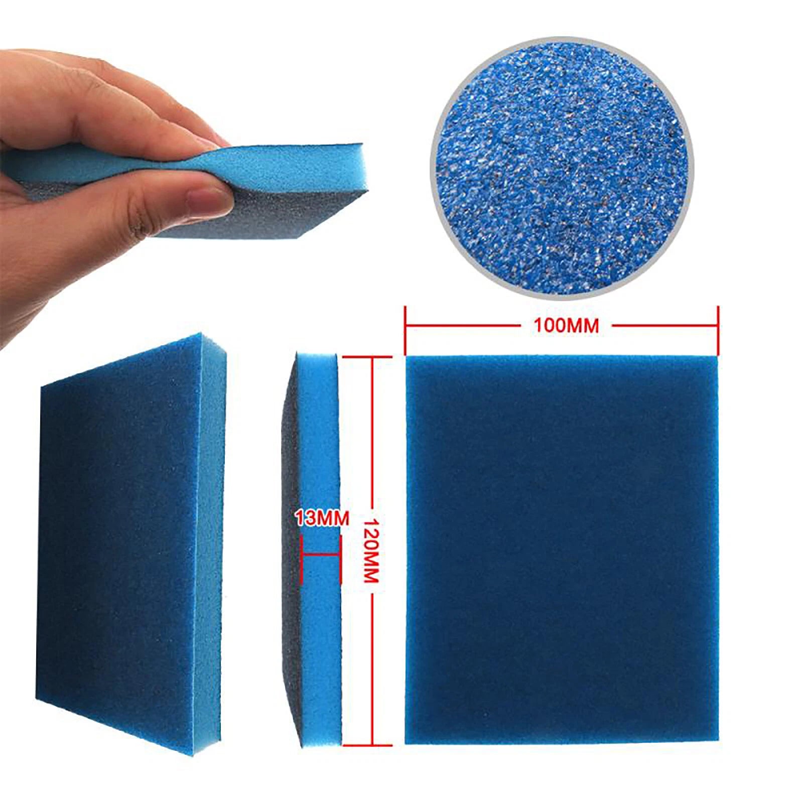 Blue Double‑Sided Foam Sanding Blocks — P100 to P240 Grit Wet & Dry Sponge Pads for Wood Metal Auto