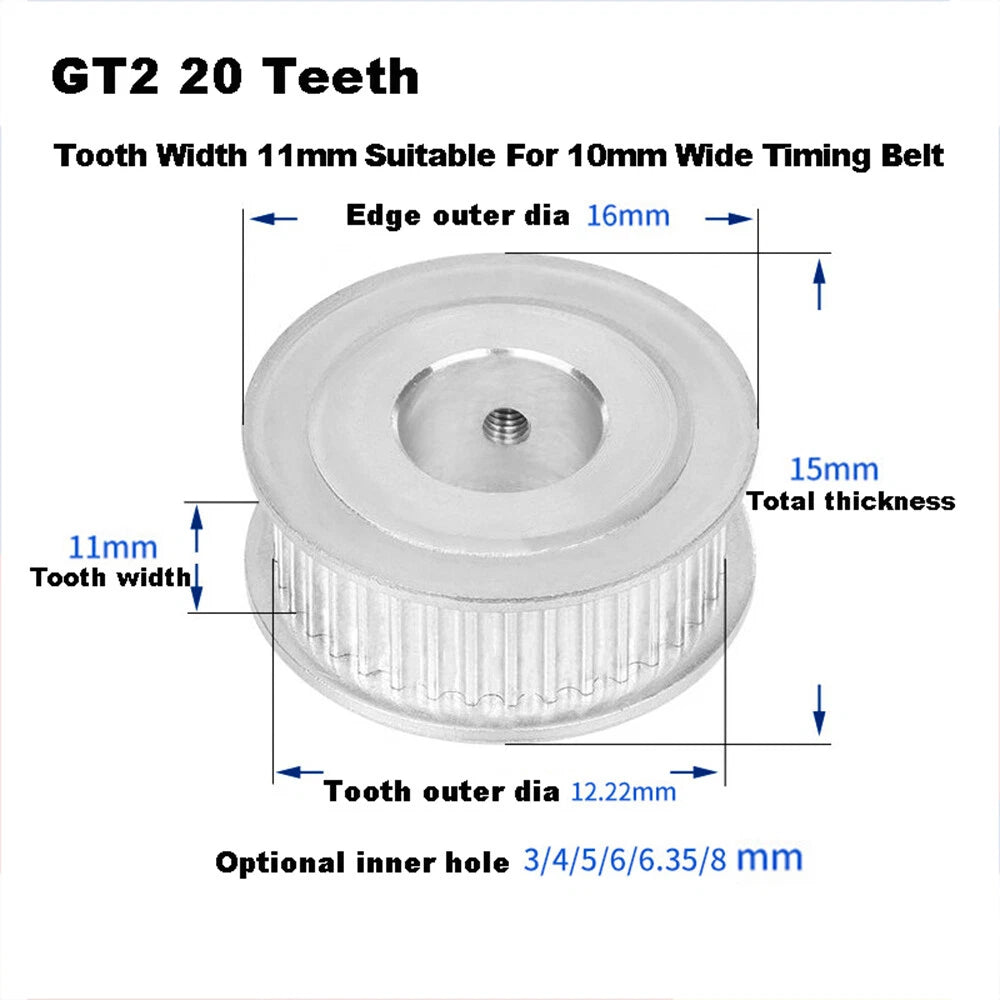GT2 For 10mm Timing Belt,Idler Drive Pulley 20/22/24/25/26/28/30 Tooth 3-12 Bore
