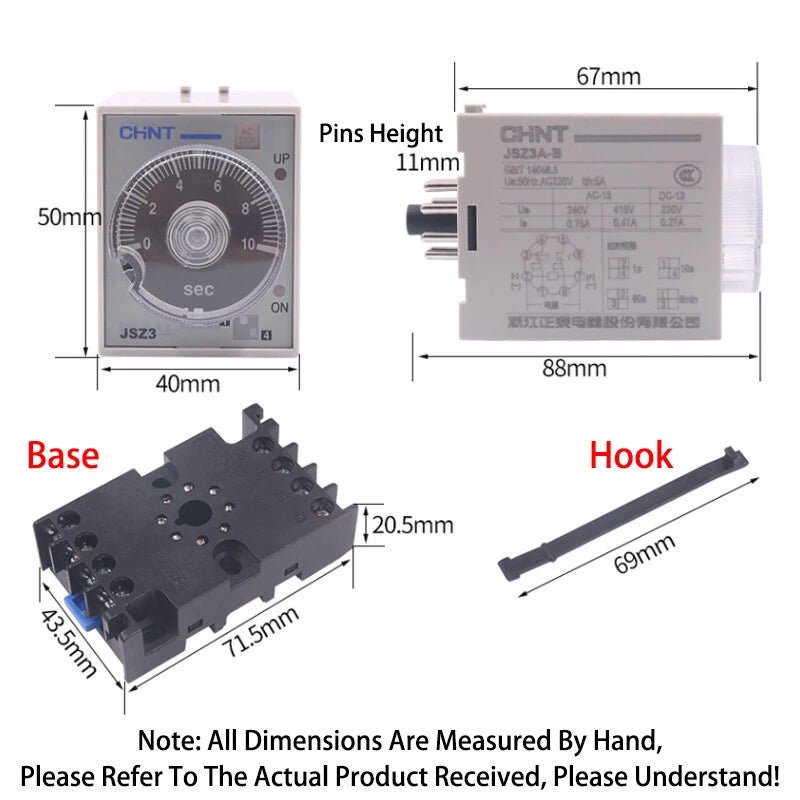 Time Relay JSZ3A Timer Power - on Delay 24VDC 220VAC 380VAC Delay Range 0.05s - 12h - HomeDIYer