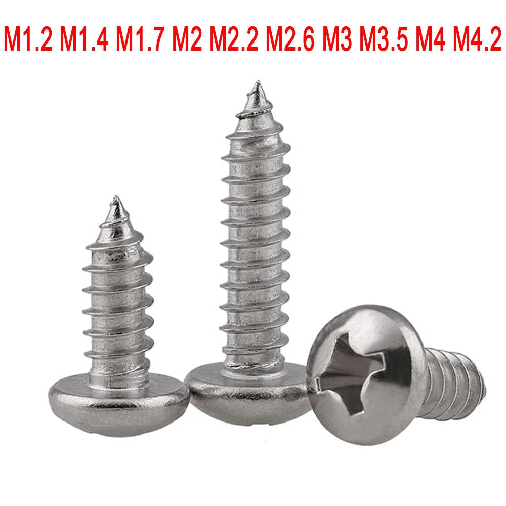 M1.2 M1.4 M1.7 M2 M2.2 M2.6 M3 M3.5 M4 M4.2 Pan Head Self Tapping Screws – 304 Stainless Steel