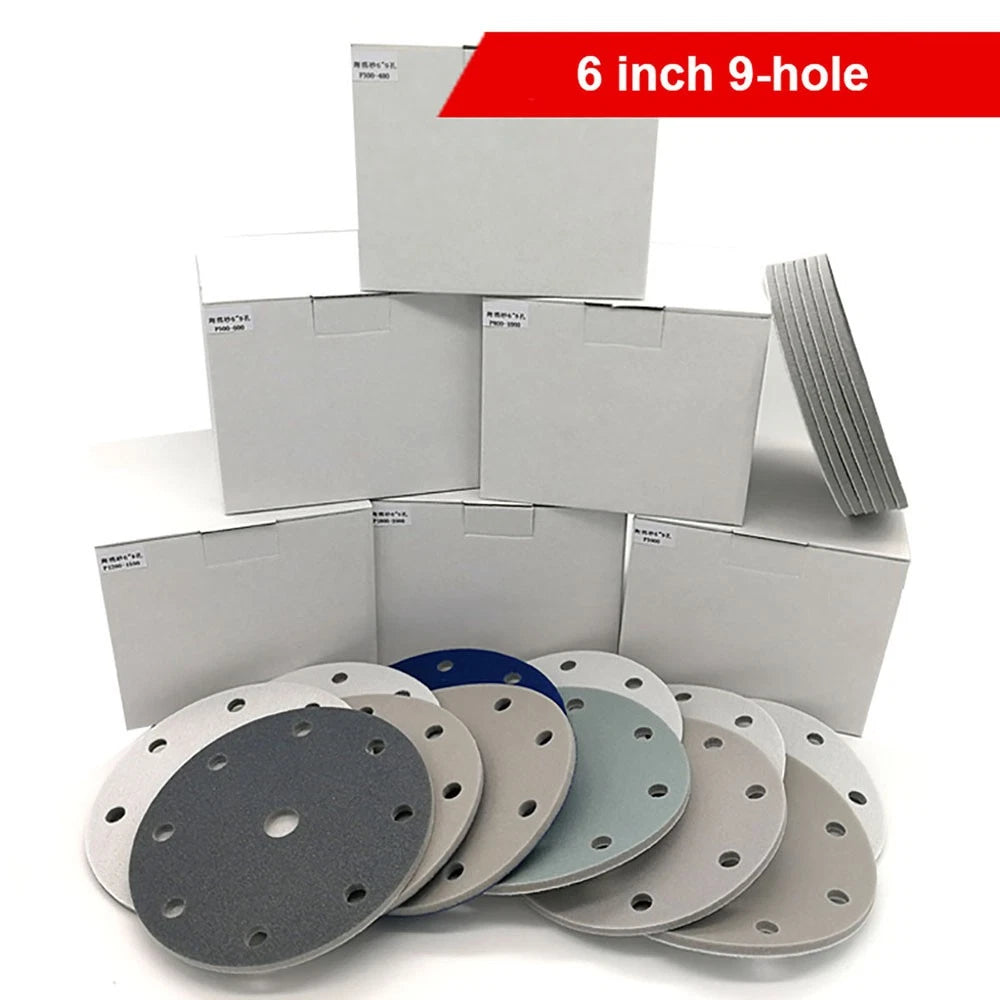 6 Inch （150mm） Hook & Loop Sponge Sandpaper 6 / 9 / 15 / 17 Hole Sanding Discs
