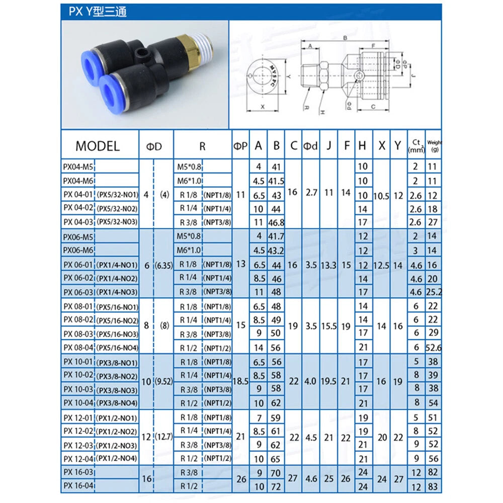 Pneumatic Y-Piece Male Stud Push-Fit Fittings Hose Inline Airline Connector