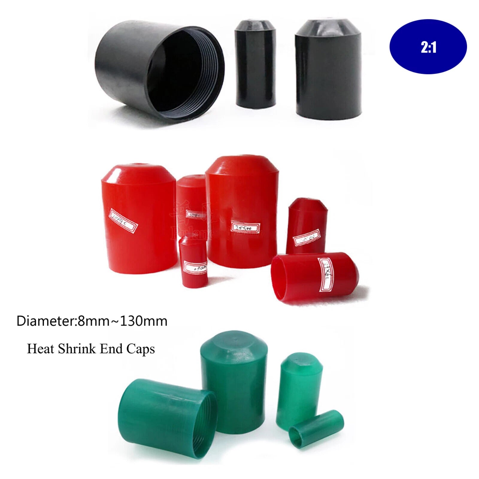 Heat Shrink End Caps with Adhesive Glue Lined — 8mm to 130mm, 2:1 Ratio, 35KV Rated