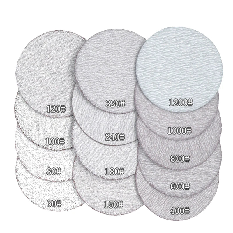 Dry 25/50/75/100/125/150 mm White Sanding Discs Hook Loop Sandpaper Grit 60-1200