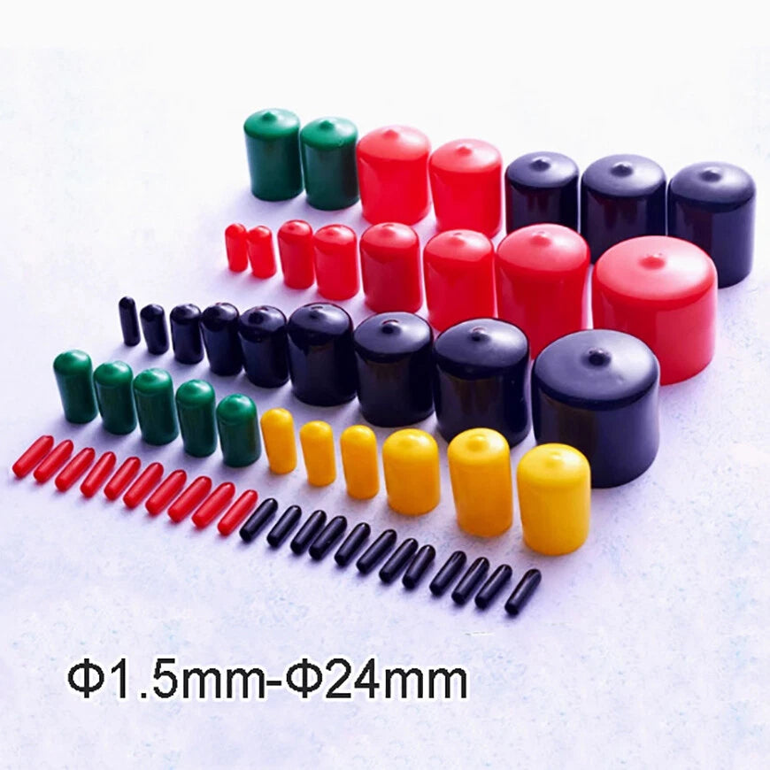 Vinyl Rubber Thread Cover Caps – Φ1.5mm to Φ24mm – 7 Colors (Black, Red, White, Clear, Blue, Yellow, Green)
