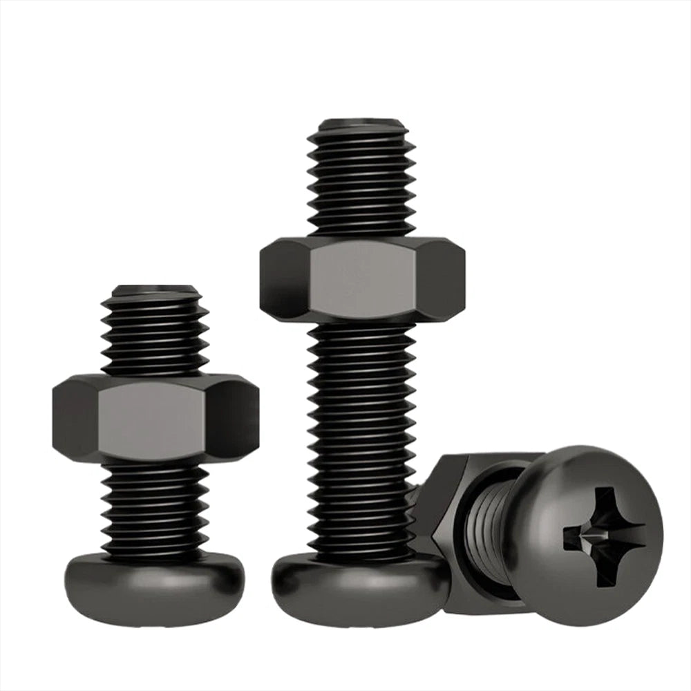 Black Pan Head Phillips Machine Screws + Hex Nuts Set – A2 Stainless Steel, M2 to M10