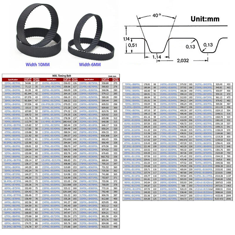 MXL Timing Belt Rubber Closed Loop | 2.032mm Pitch | 6mm & 10mm Width | B27MXL–B225MXL