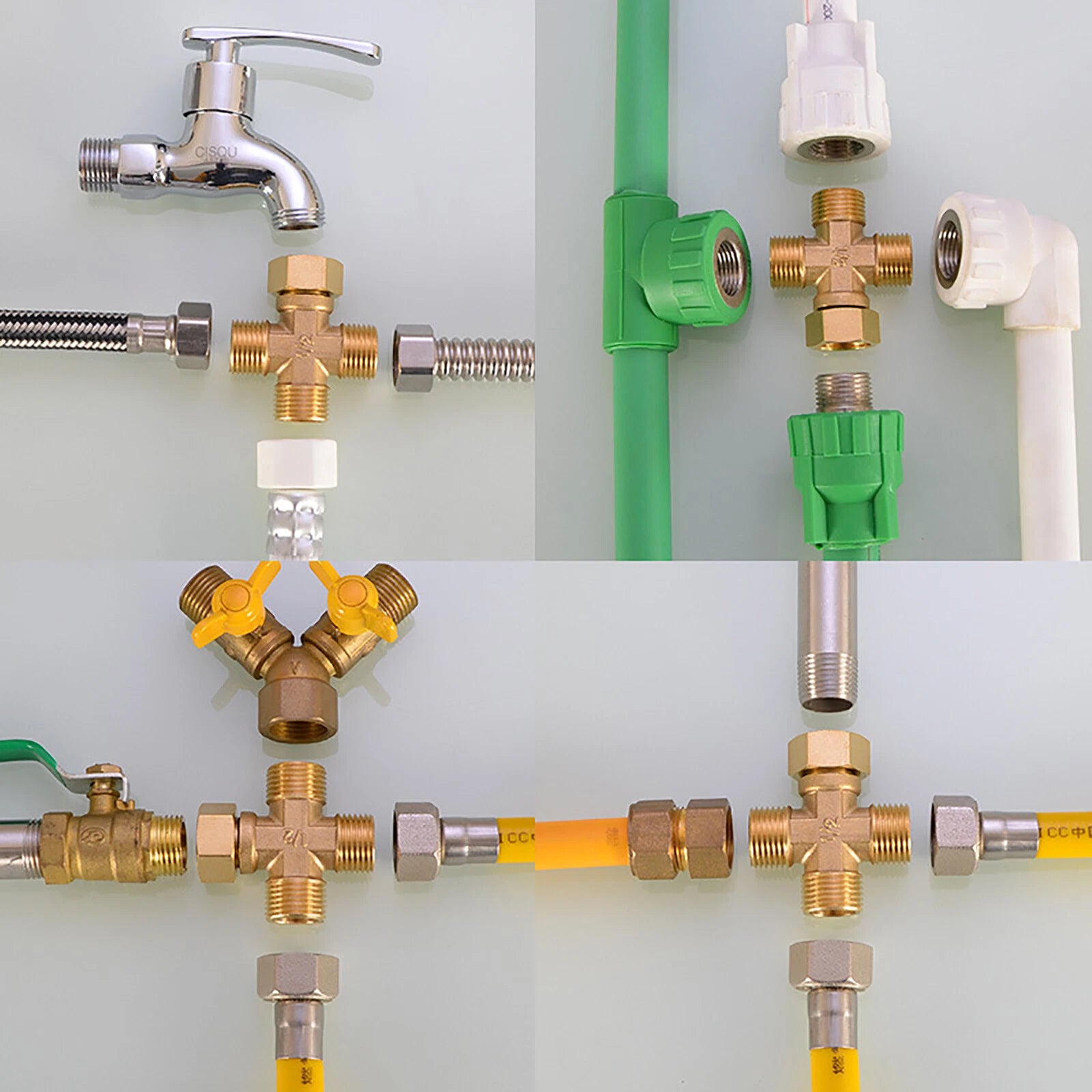 BSP 4-Way Cross Brass Pipe Fitting | 1/2" & 3/4" | Male & Female Thread Configurations