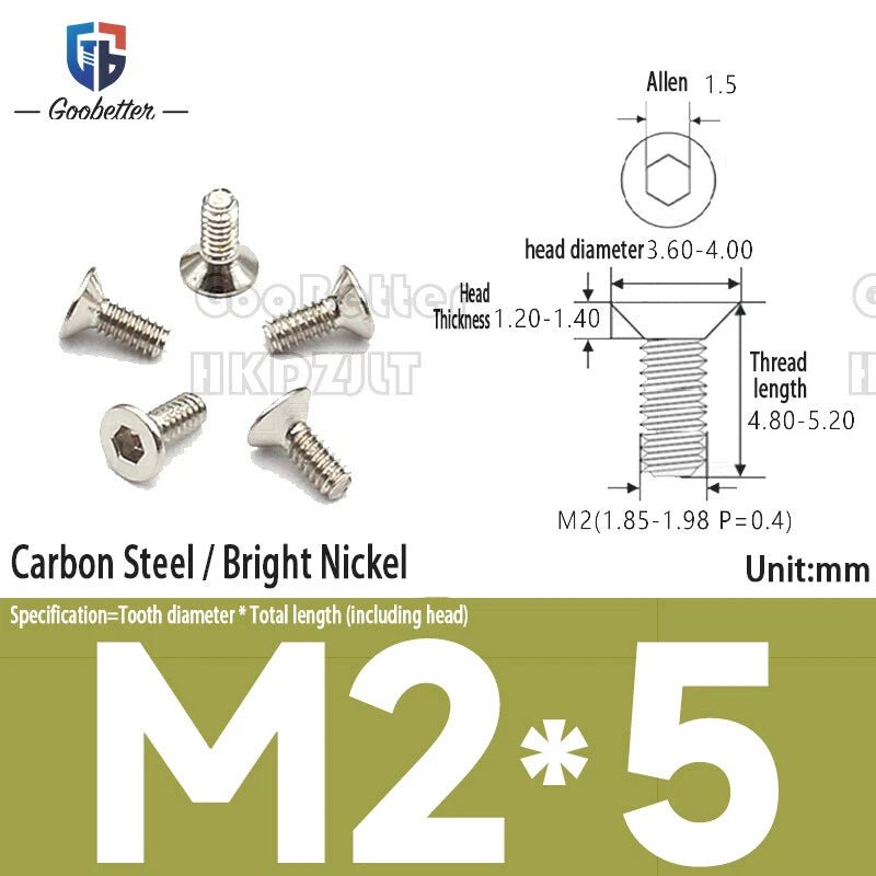 Hex Socket Flat Head Machine Screws M2–M5 — Allen Drive Countersunk, Multiple Finishes, 100 or 200 Pack - HomeDIYer