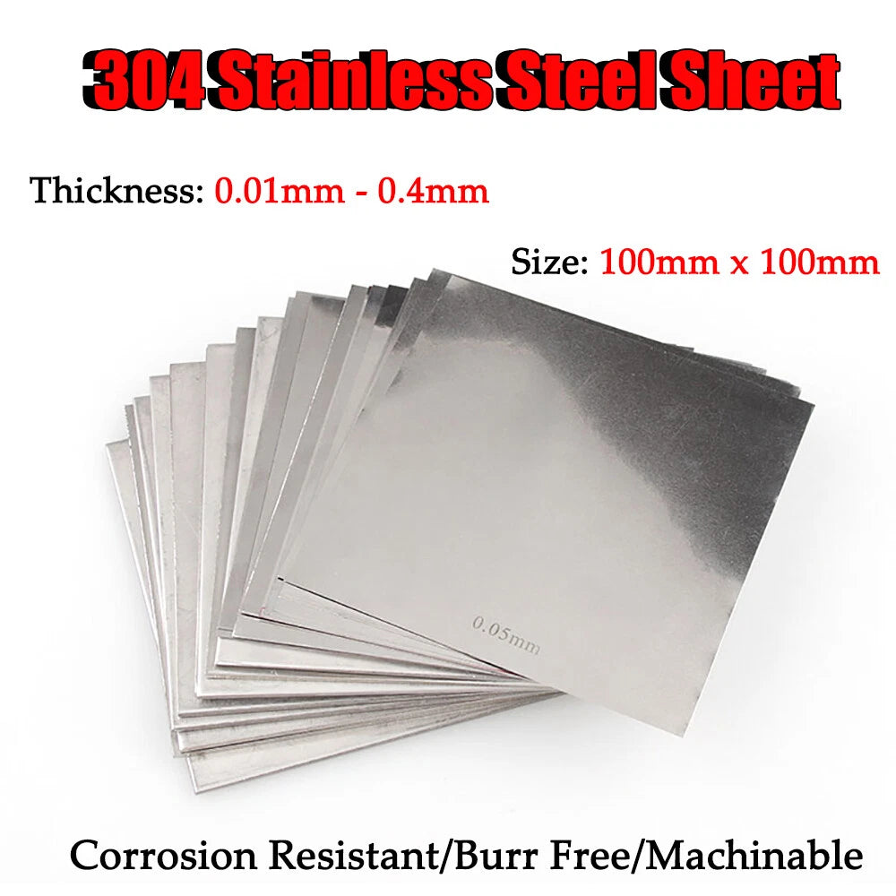 304 Stainless Steel Square Plate Thick 0.01-0.4mm Metal Polished Plate 100x100mm