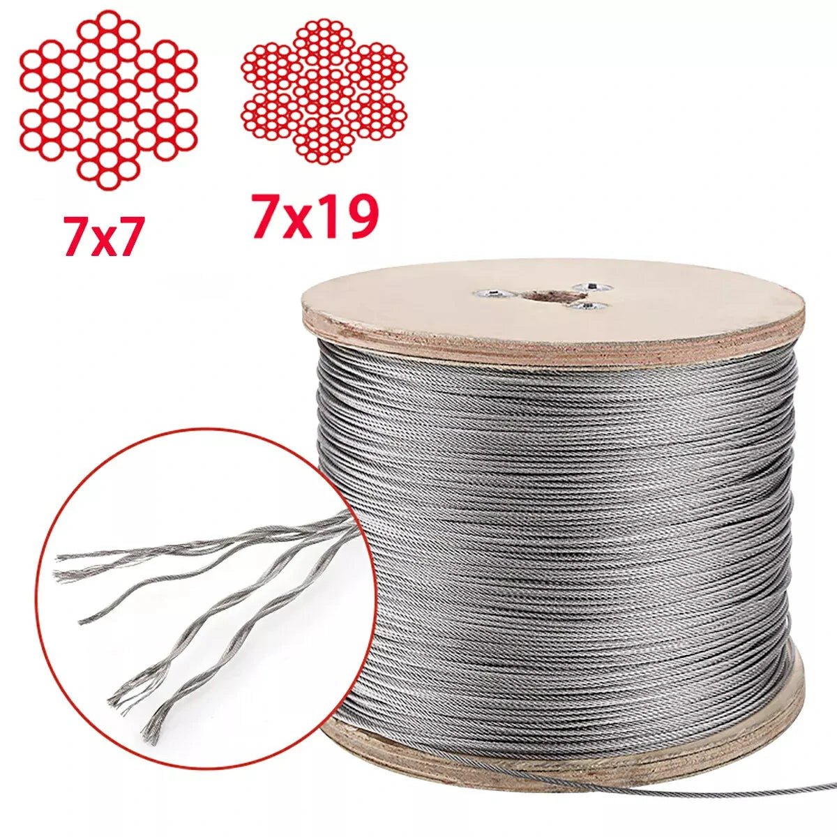 304 Stainless Steel Wire Rope Cable 7x7 7x19，Diameter 1mm To 20mm Length Select - HomeDIYer