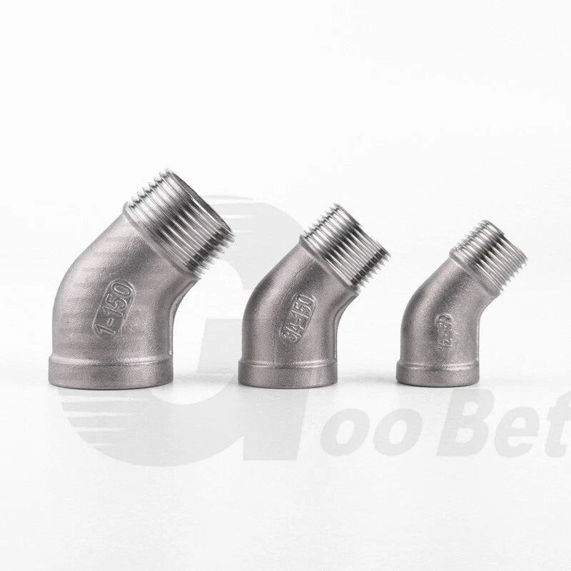 Stainless Steel 45° Elbow Pipe Fitting | 1/4"-2" BSP Male Female Thread | 304 SS Equal Elbow