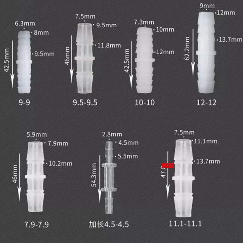 Clear Plastic Barbed Straight Hose Connectors — Pipe Joiner for Air, Fuel & Water Tubing