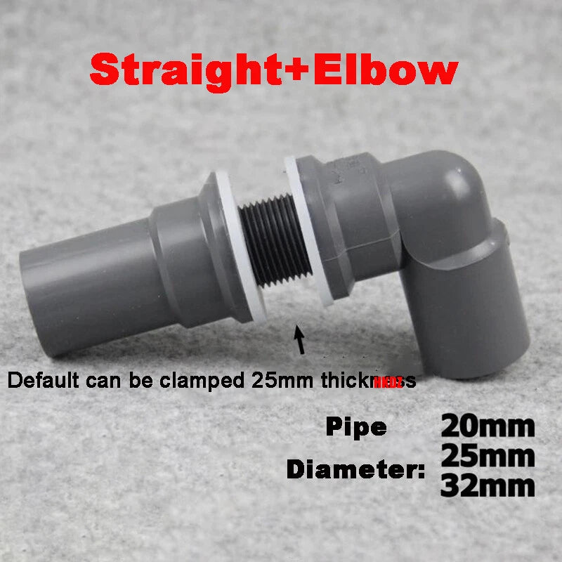 PVC Water Pipe Fish Tank Fittings Thread Straight Elbow Inlet Outlet Connector