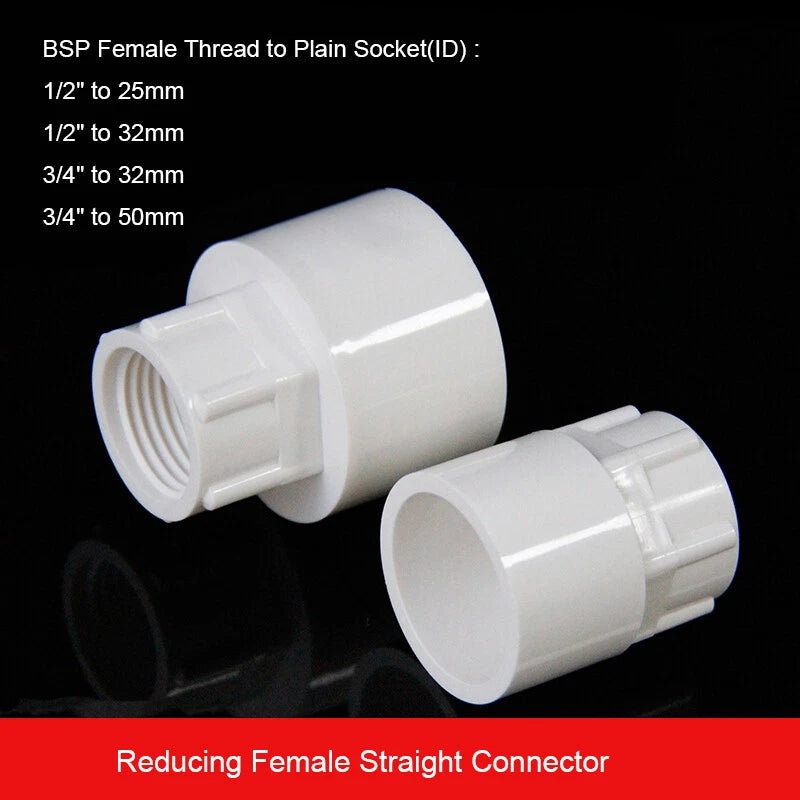 PVC Water Supply Pipe BSP Threaded Fittings Adapter Joint Various Sizes - 3Color