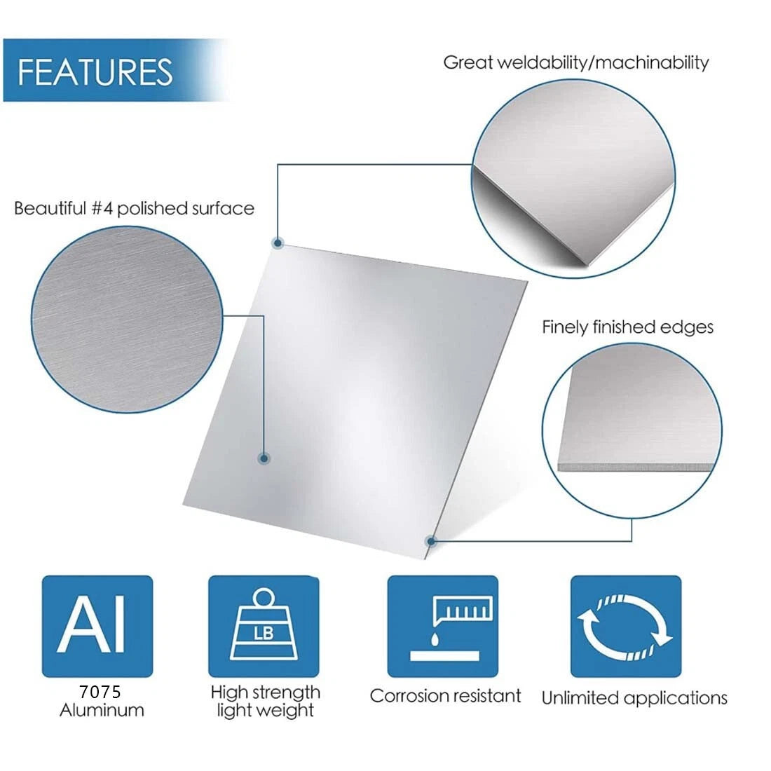 7075 Aluminium Sheet Metal Plate 8/10/12/15/20/25/30/40/50mm Thick Various Sizes