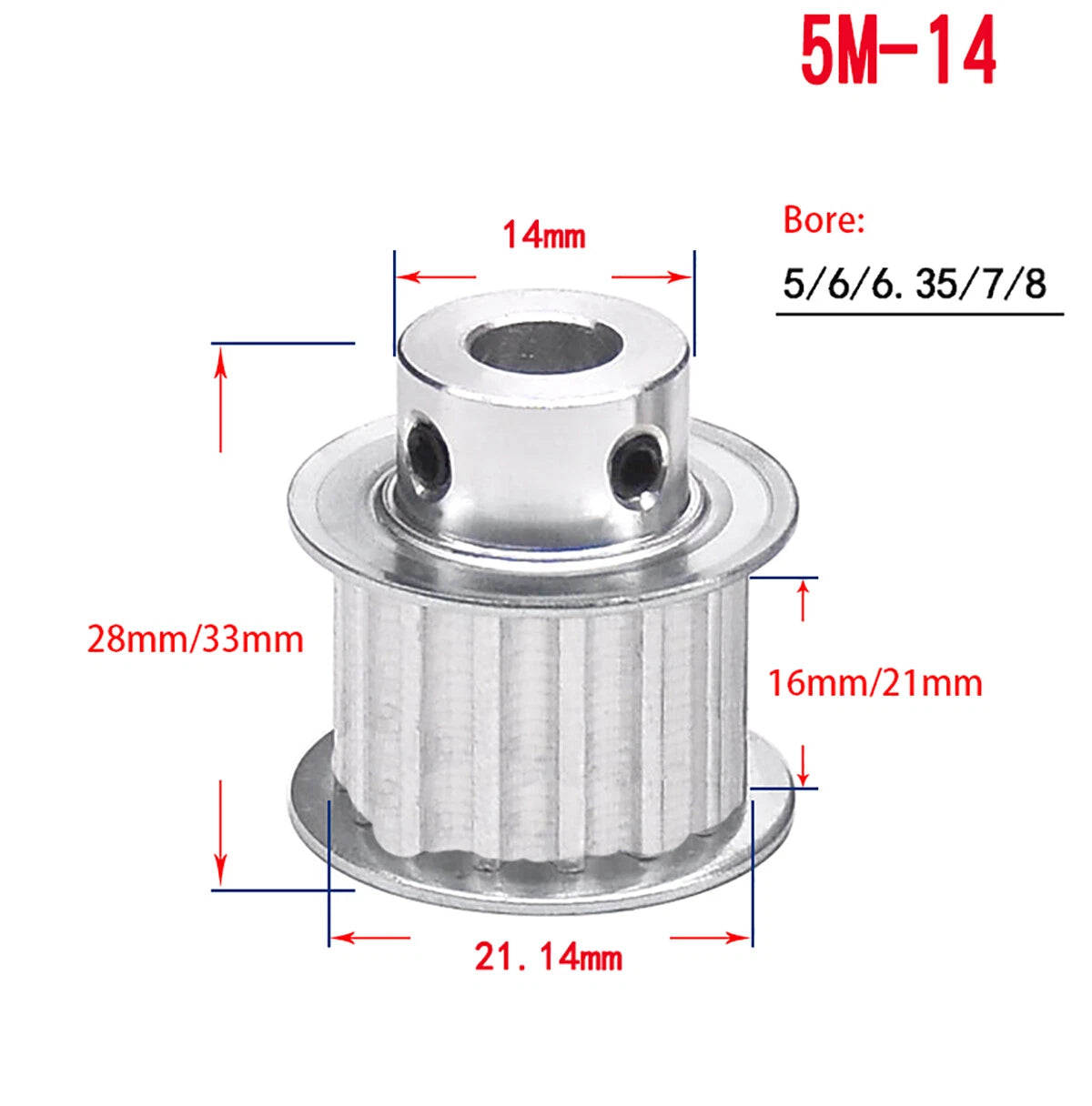 14 - 60 Teeth HTD-5M Timing Belt Pulley Bore 5mm-25mm for Reprap 3D Printer CNC
