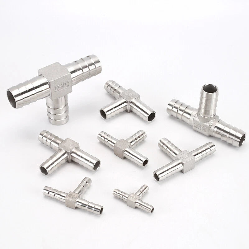 304 Stainless Steel Barbed Tee Hose Connector — T-Piece Hose Fitting 8mm to 32mm