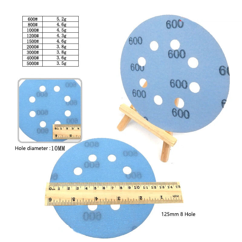 125mm 8 Hole Wet & Dry Sanding Disc 5 inch 600-5000 Grit for Car Sandpaper Pads
