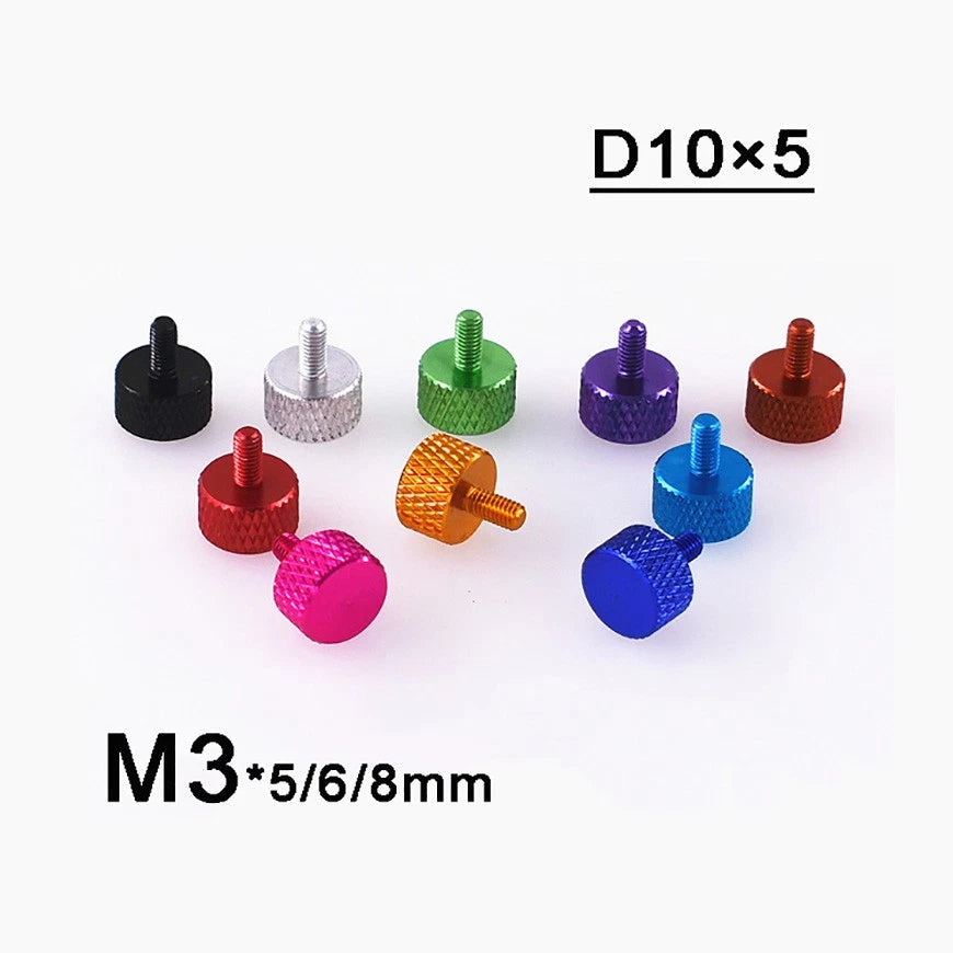 M3 Aluminum Anodized Knurled Thumb Screws for PC Case — 5 / 6 / 8mm