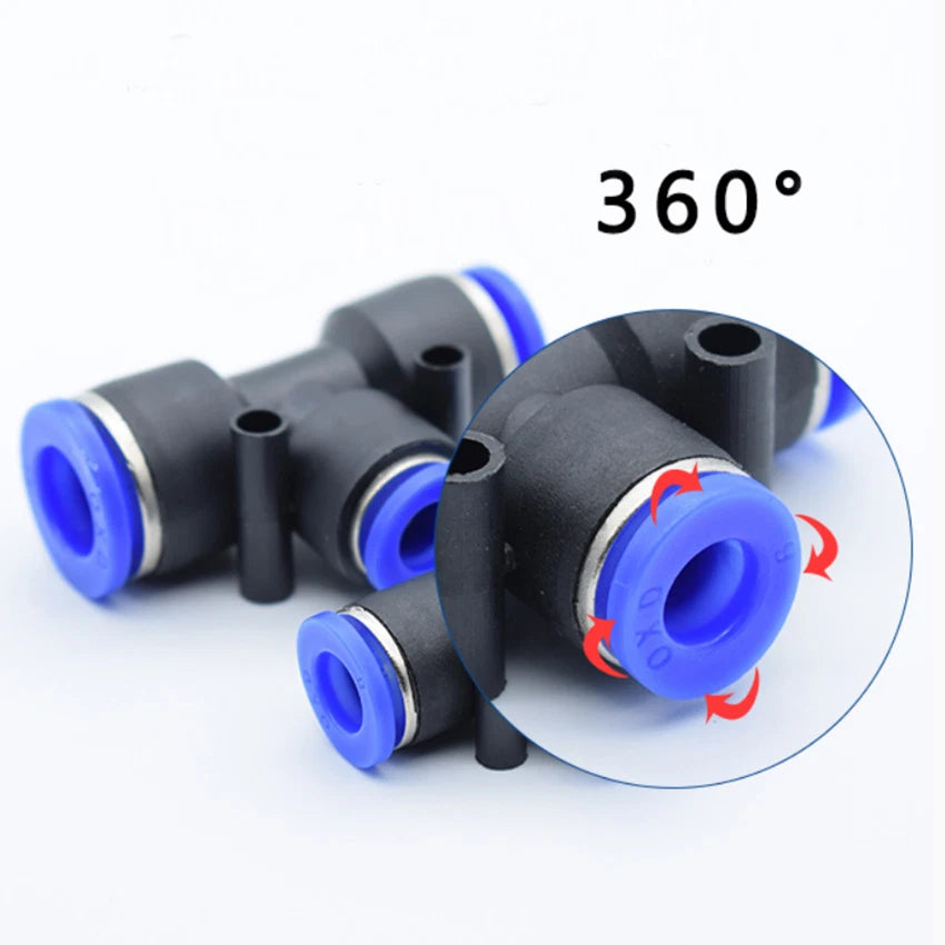 Reducer Tee Push-In Fittings for Pneumatic Air Tube — 4 to 16mm