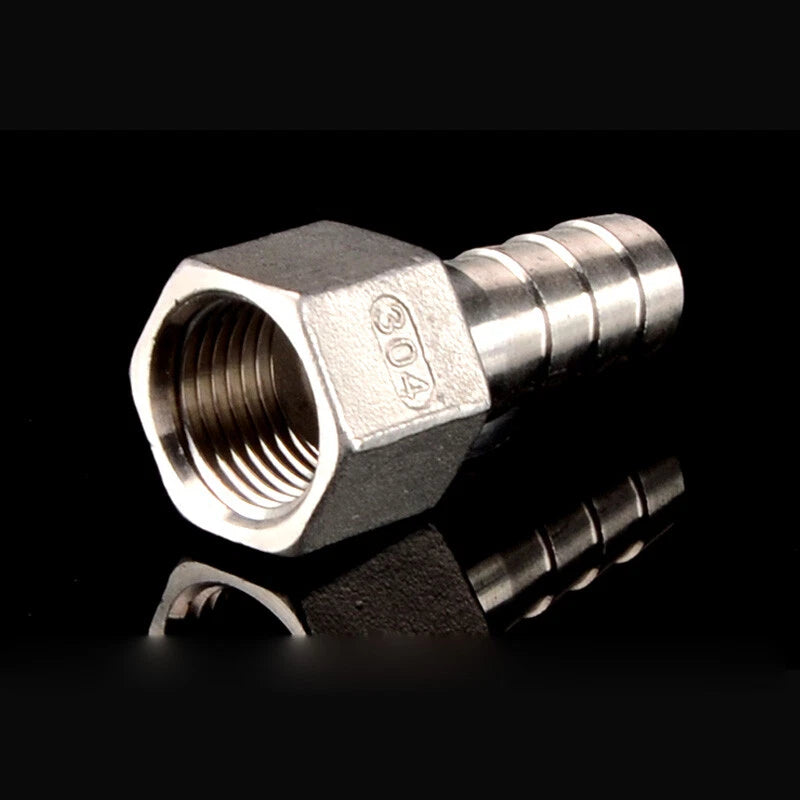 Stainless Steel Female BSP to Hose Barb Connector — 1/4" 3/8" 1/2" 3/4"