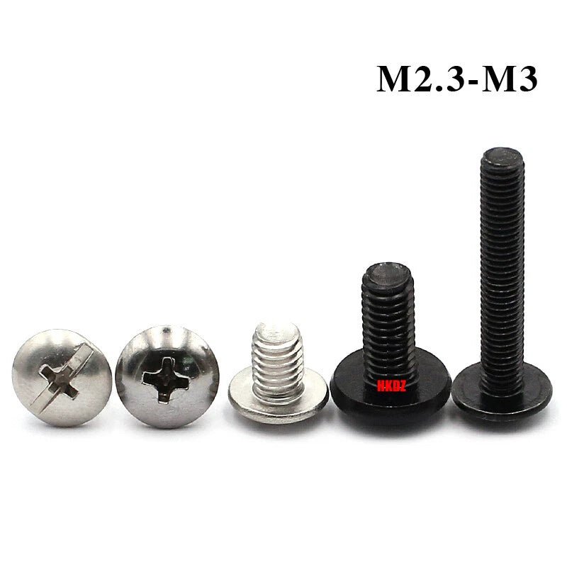 M2.3 M2.5 M3 Phillips Umbrella Head Machine Screws — Large Flat Head Bolts, Multiple Coatings - HomeDIYer
