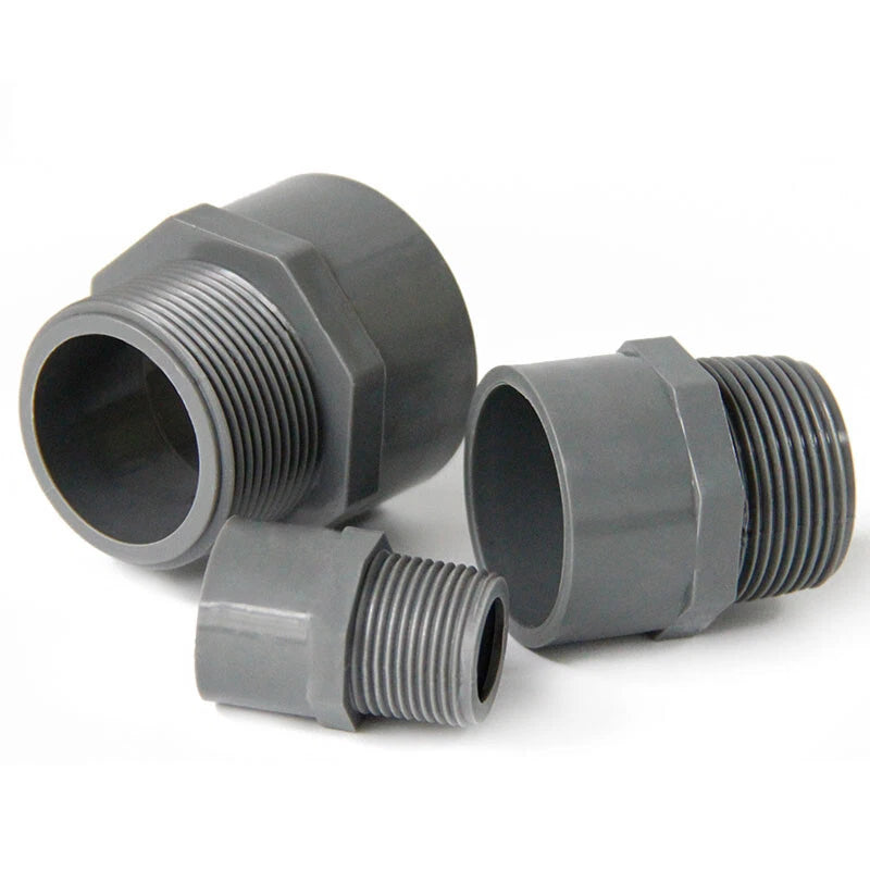 1 2" to 2" PVC Nipples Threaded Pipe Fittings Connector BSP Male Adapter Grey