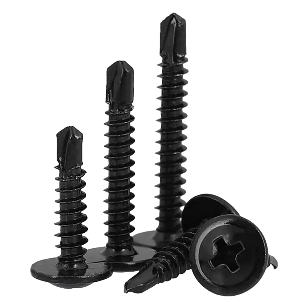 Black Self Drilling Wafer Head Screws Steel Self Tapping Screws for Metal Sheets